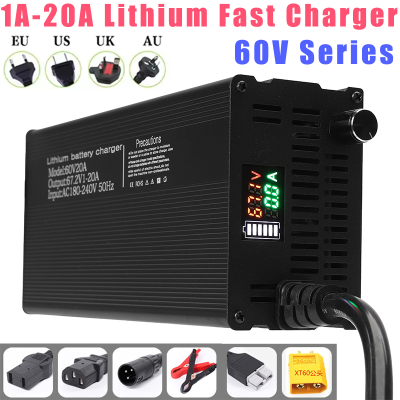 84V 20A Smart Charger - Lithiumbatterijladers Instelbare stroom 60V 1-8A 1-10A
